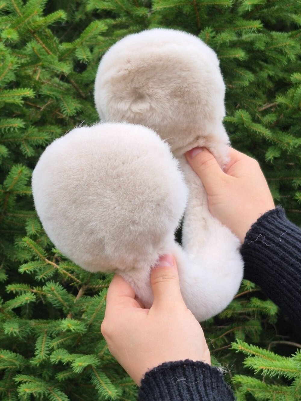 Beige Full Fur Winter Earmuffs, Real Rabbit Fur Head Accessory, Warm Headband - Picture 3 of 7